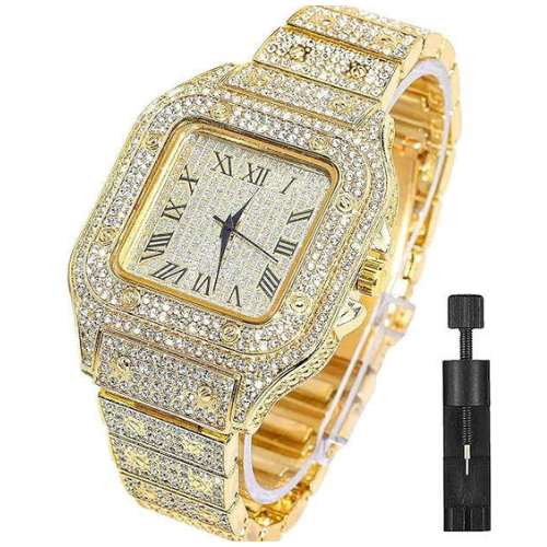 Luxury Golden Iced Out Diamond Crystal Watch with Box