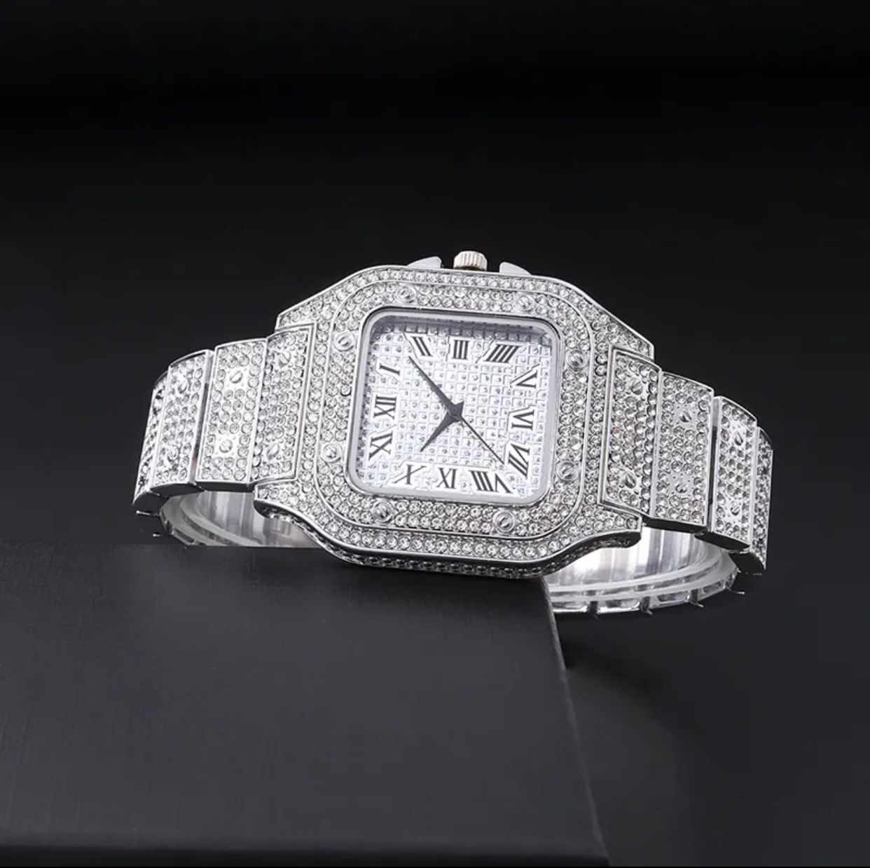 Luxury Silver Iced Out Diamond Crystal Watch